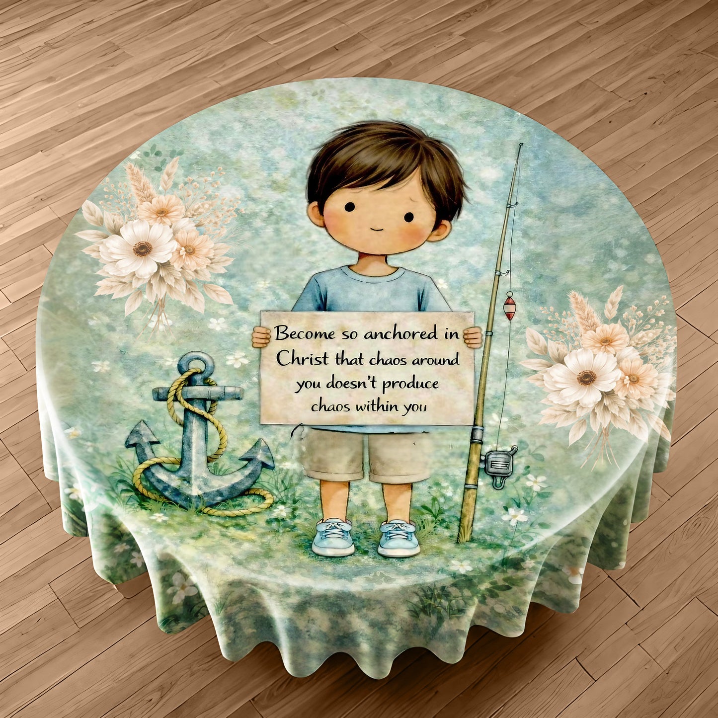 Anchored in Christ Round Tablecloth