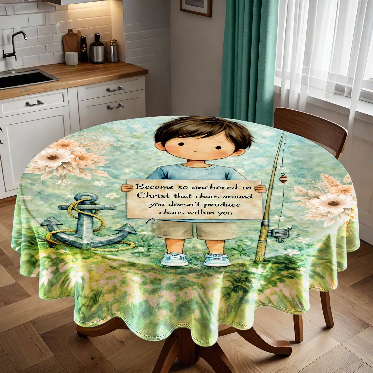 Anchored in Christ Round Tablecloth