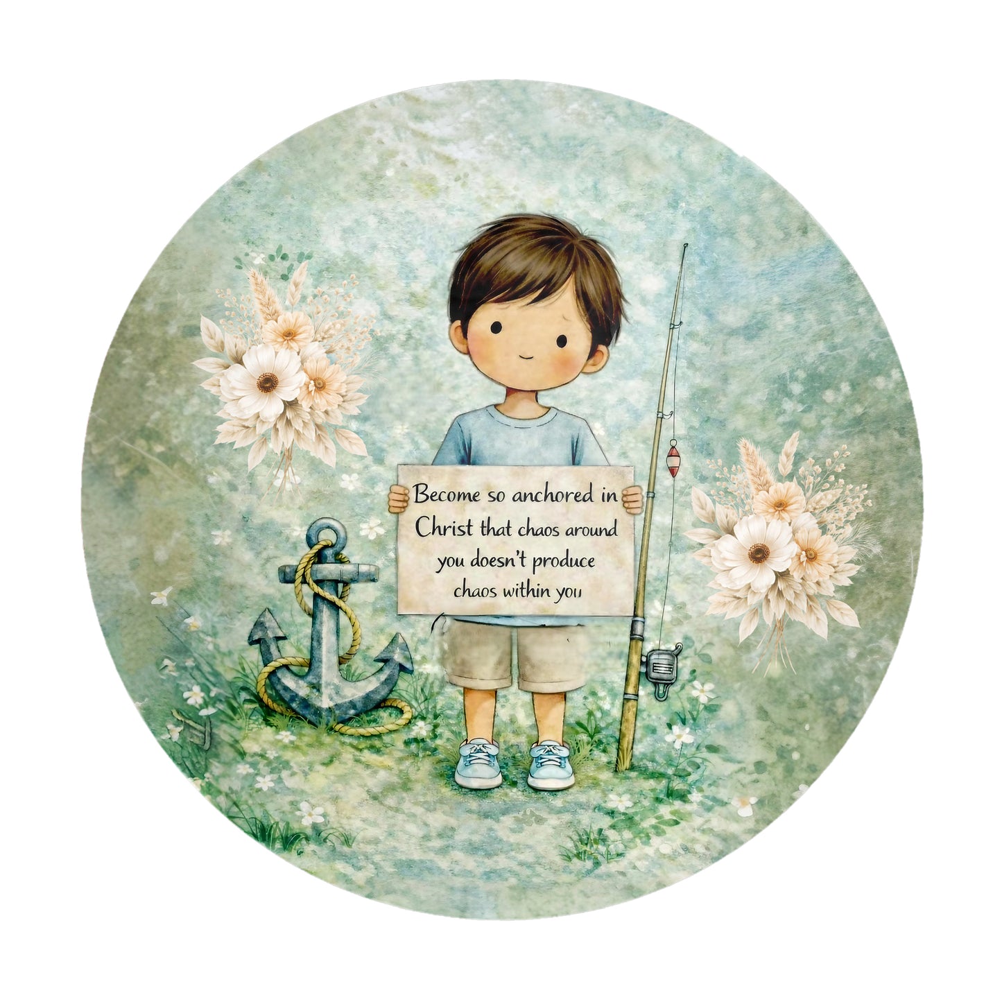 Anchored in Christ Round Tablecloth