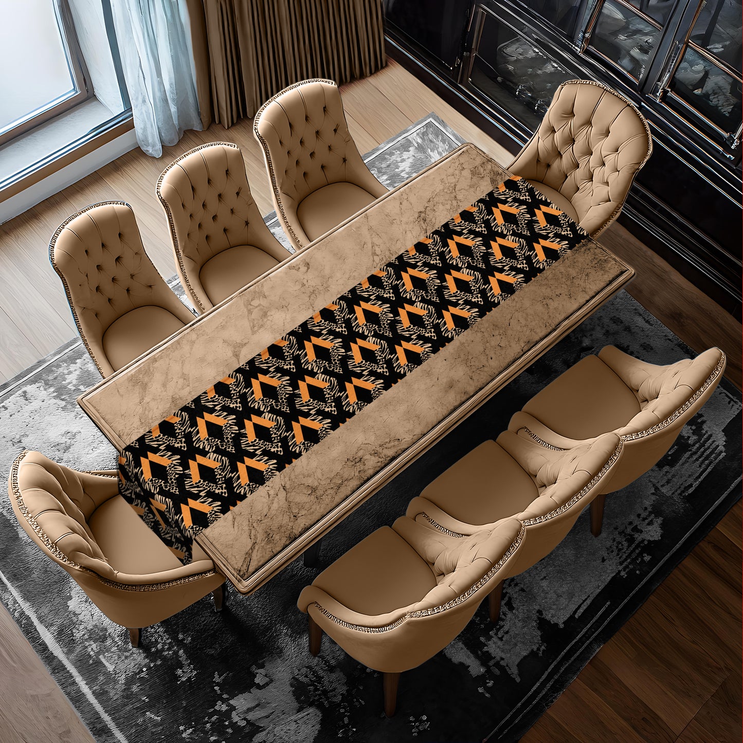 Animal Skin Pattern on Black Table Runner