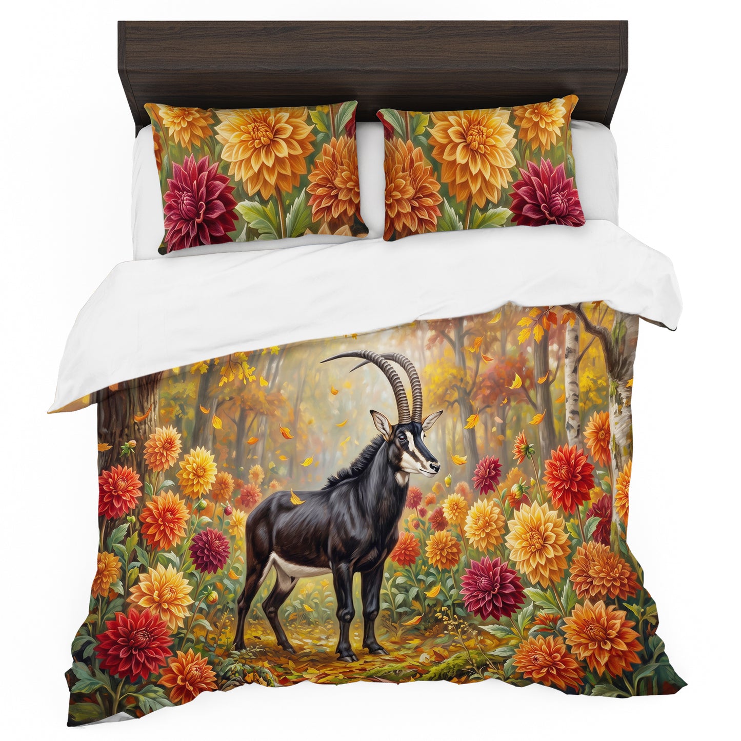 Antelope & Dahlia Flowers in Autumn Duvet Cover Set