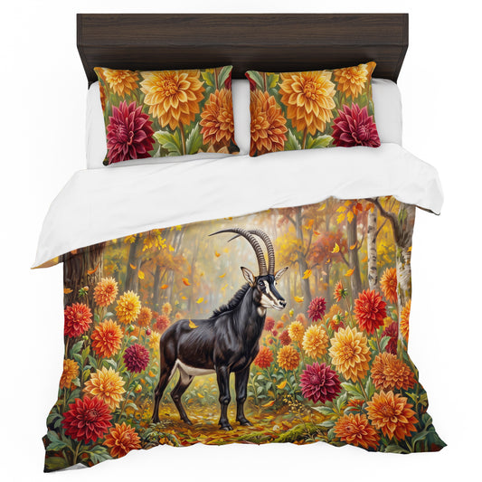 Antelope & Dahlia Flowers in Autumn Duvet Cover Set