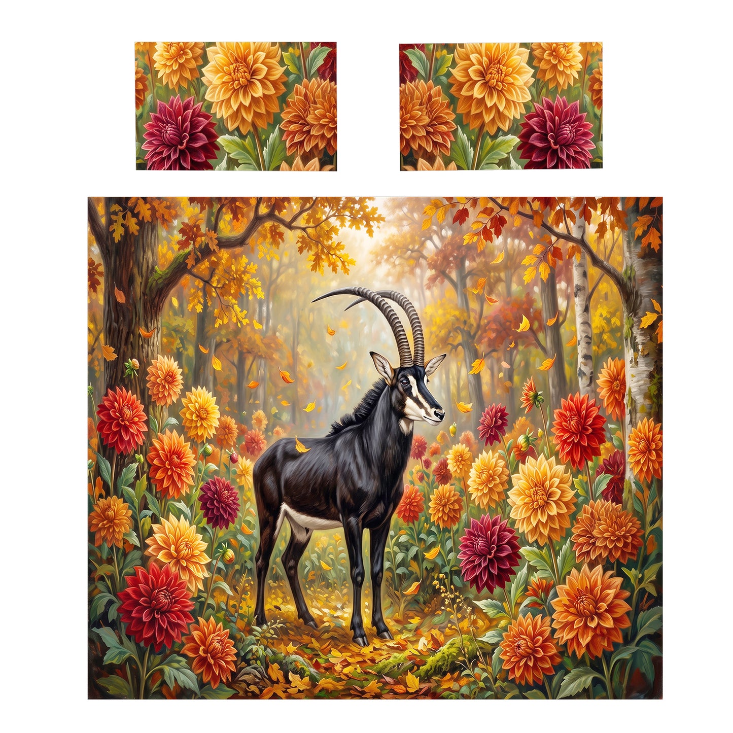 Antelope & Dahlia Flowers in Autumn Duvet Cover Set