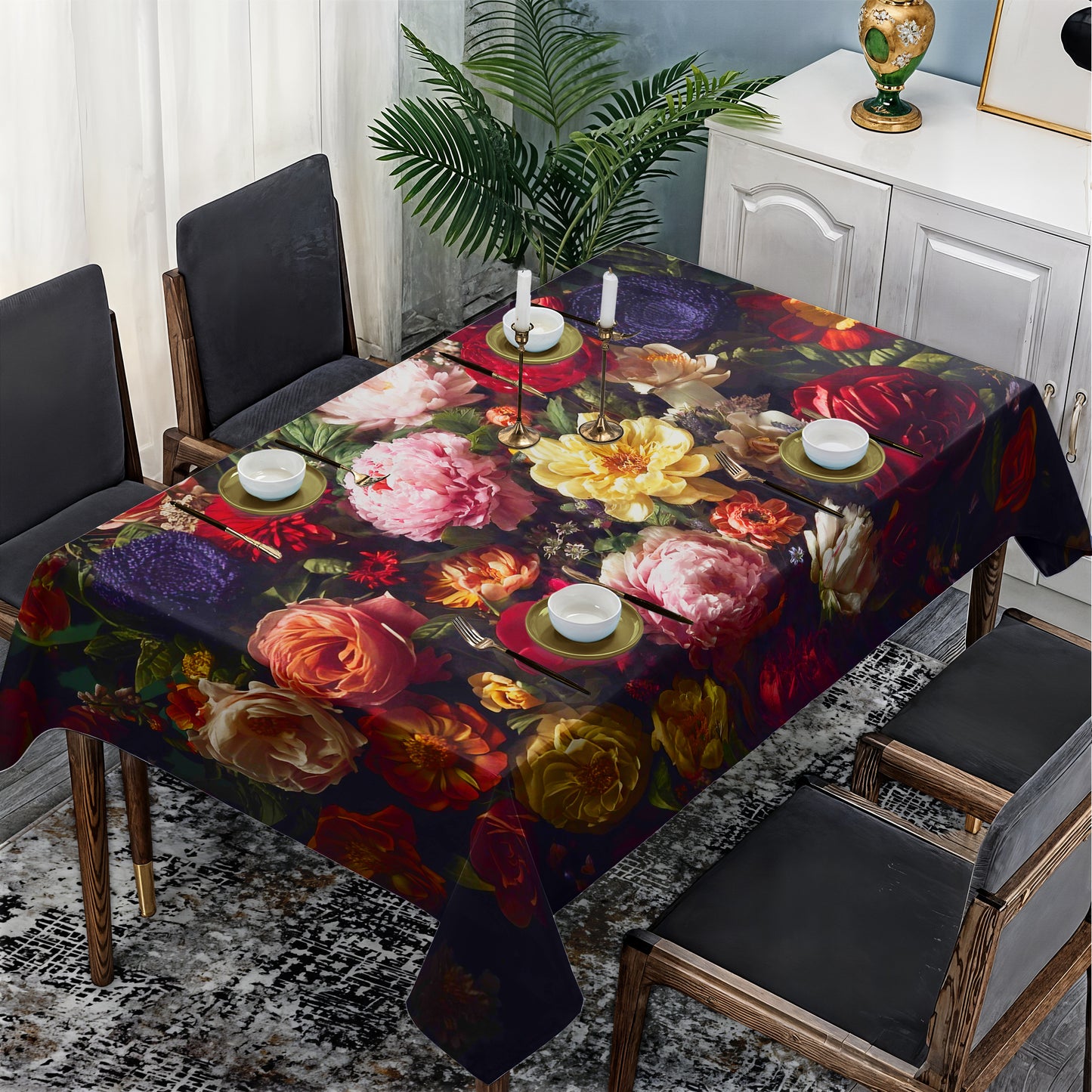 Antique Floral Rectangle Tablecloth