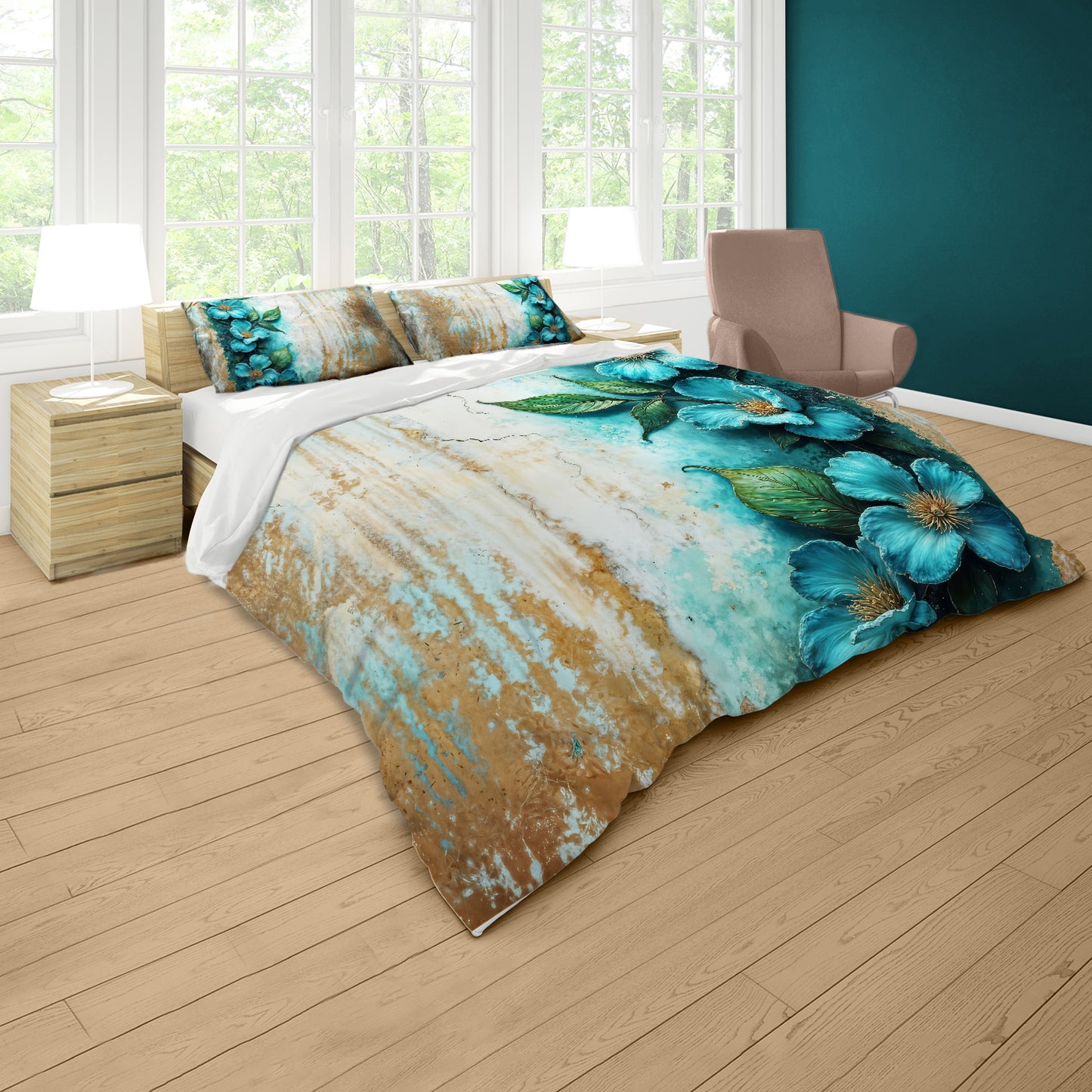 Antique Emerald Flower Duvet Cover Set