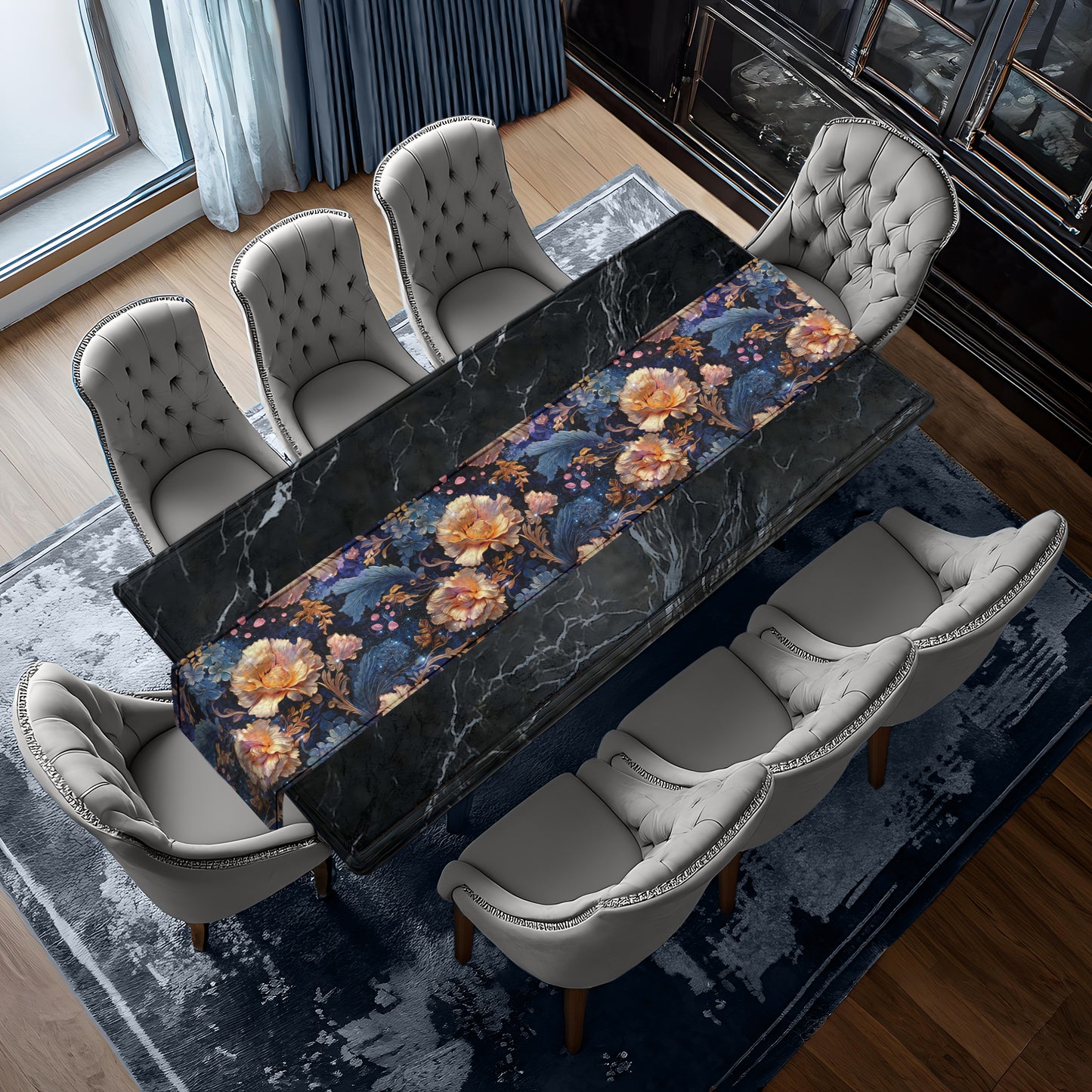 Antique Gold and Blue Table Runner