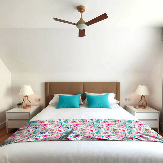 Aqua And Pink Light Bed Throw