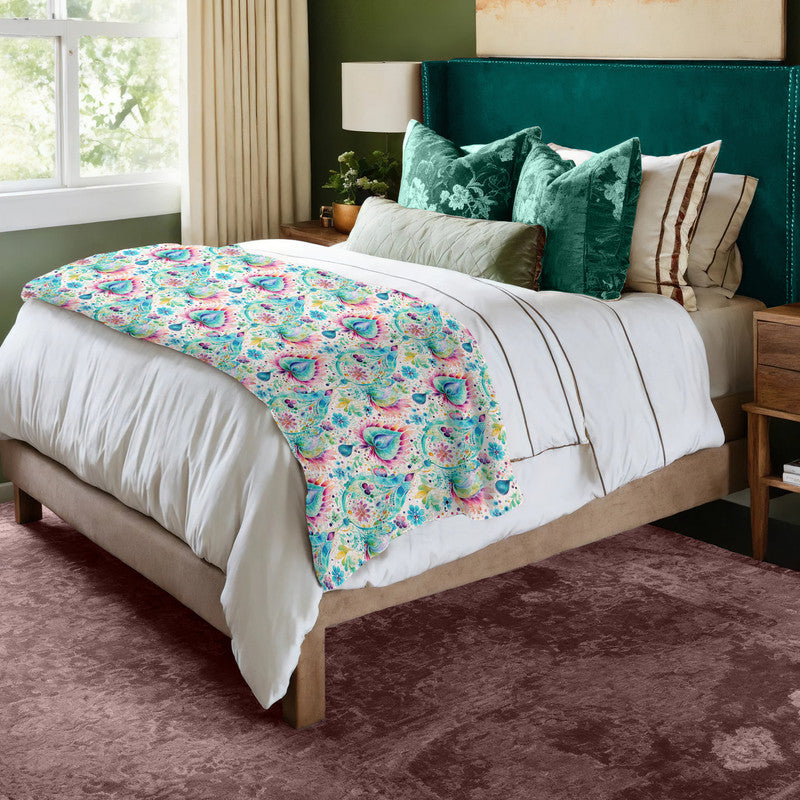 Aqua Paisley Light Bed Throw