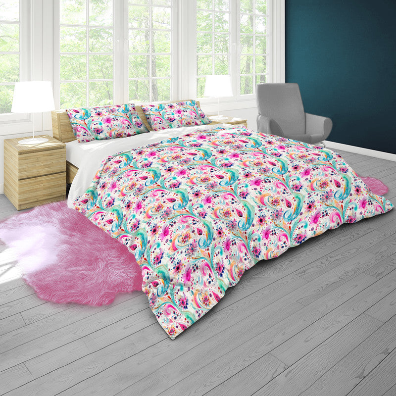 Aqua Pink And Swirls Duvet Cover Set