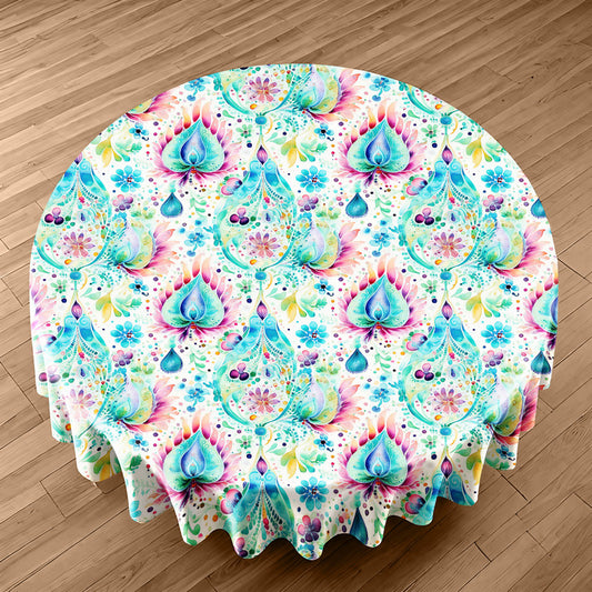 Aqua leaves Round Tablecloth