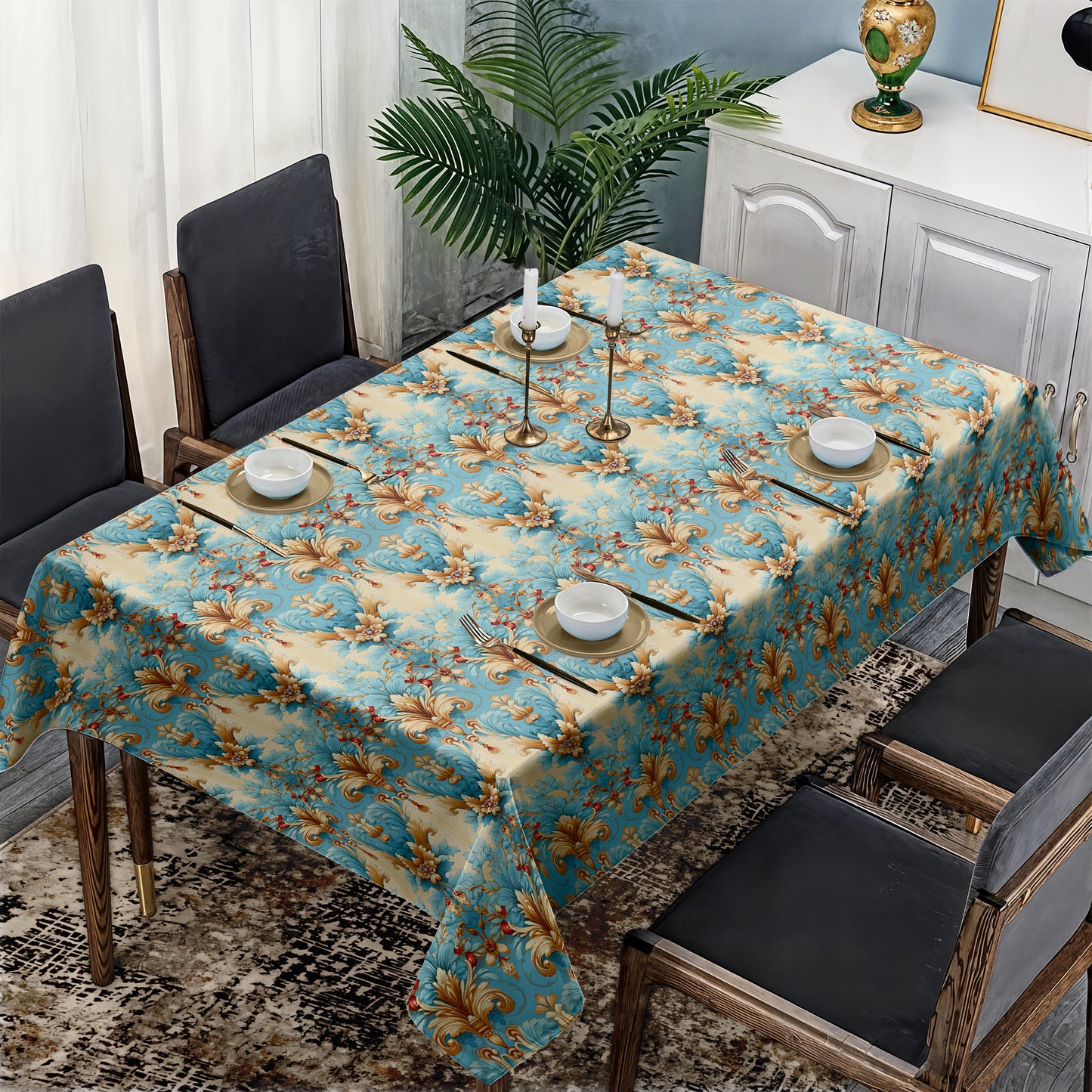 Aqua And Cream Rectangle Tablecloth