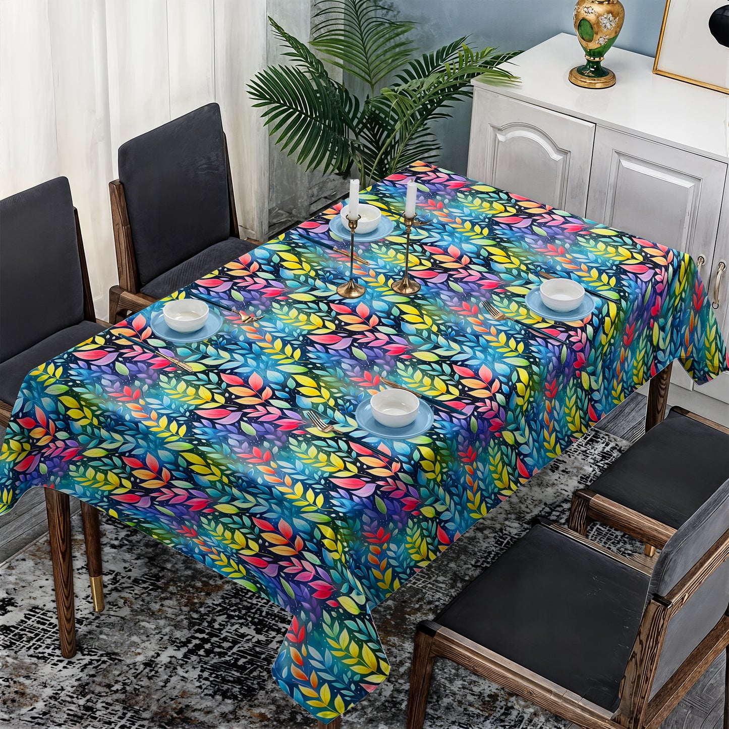 Aqua Foliage Rectangle Tablecloth