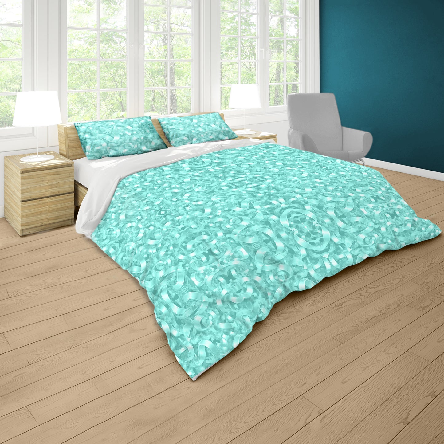 Aqua Ribbons Duvet Cover Set