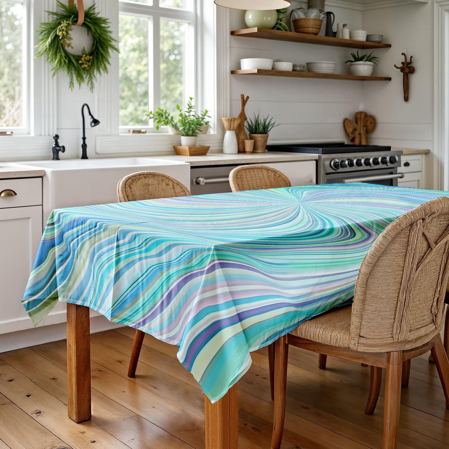 Aqua Swirl Rectangle Tablecloth
