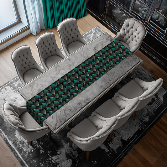 Aqua and Gold Pattern Table Runner