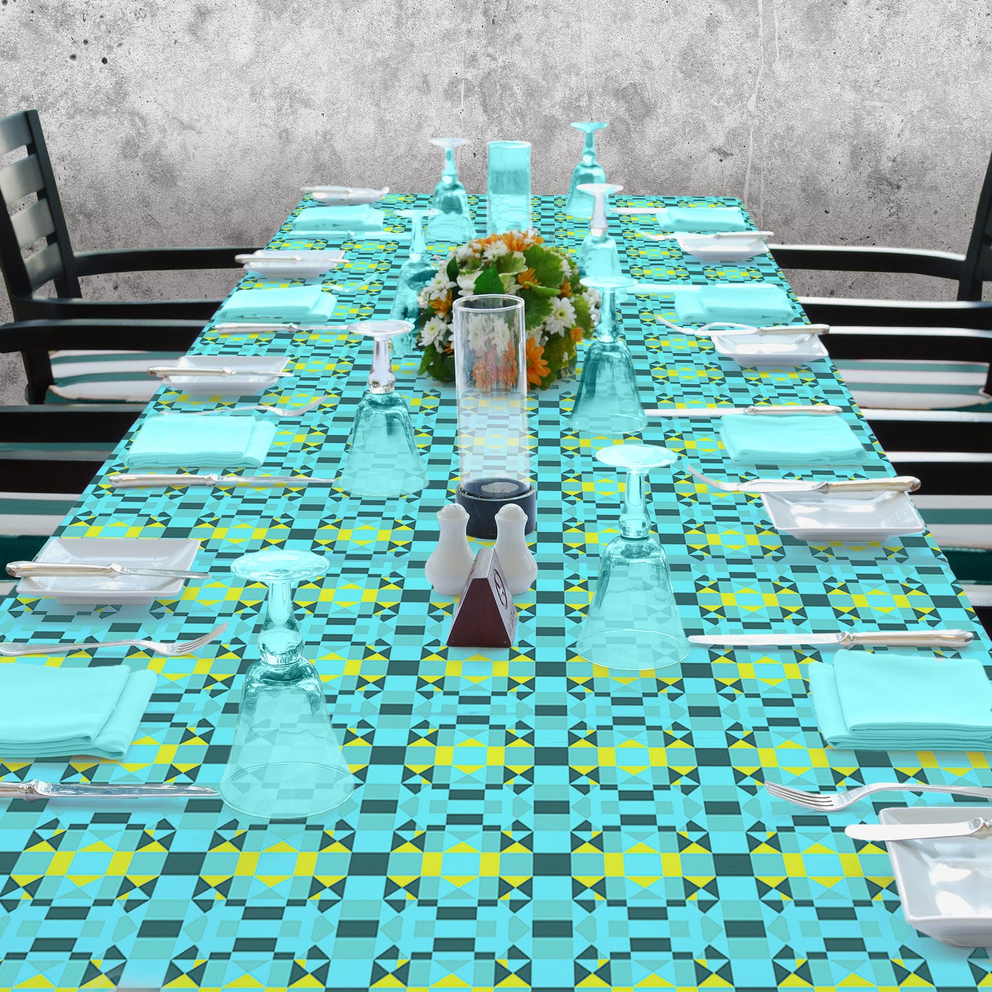 Artistic Turquoise Pattern 3m Rectangle Tablecloth