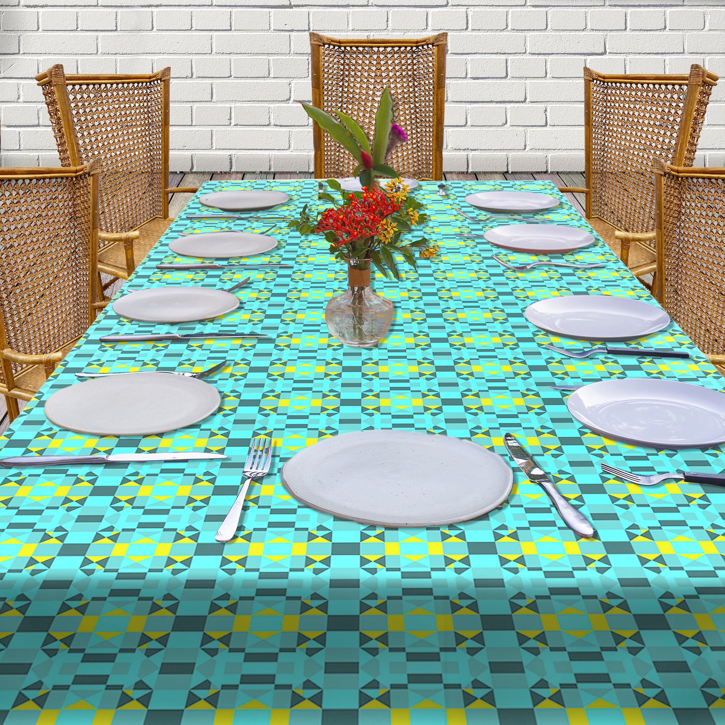 Artistic Turquoise Pattern 3m Rectangle Tablecloth