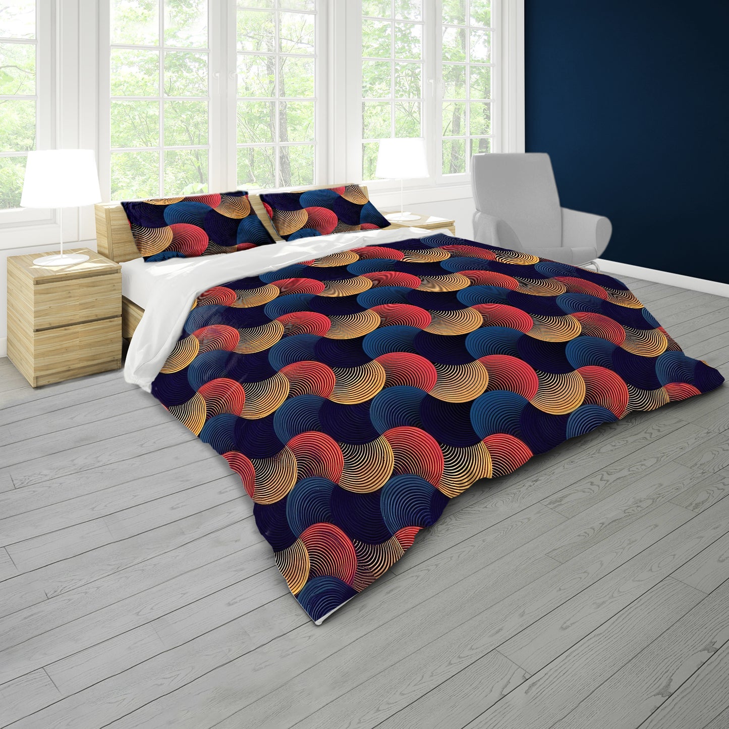 Autumn Colours and Blue Pattern Duvet Cover Set