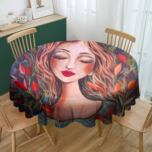 Autumn Girl Round Tablecloth By Adele Geldenhuys
