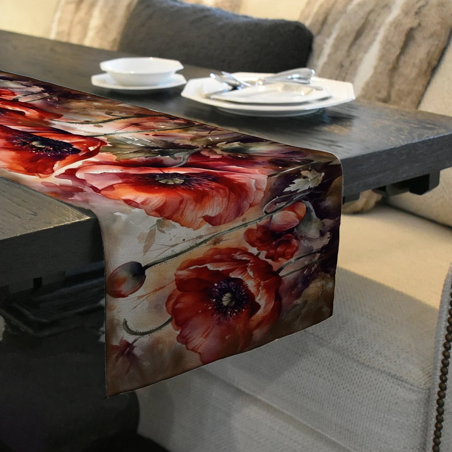 Autumn Poppies Table Runner