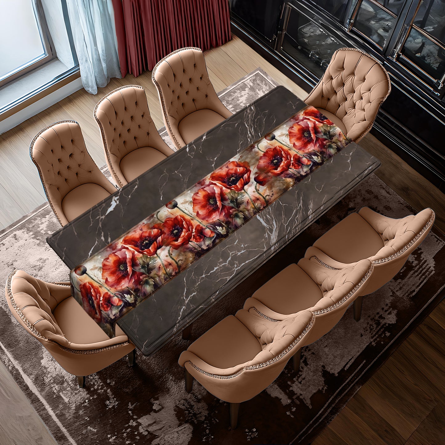 Autumn Poppies Table Runner
