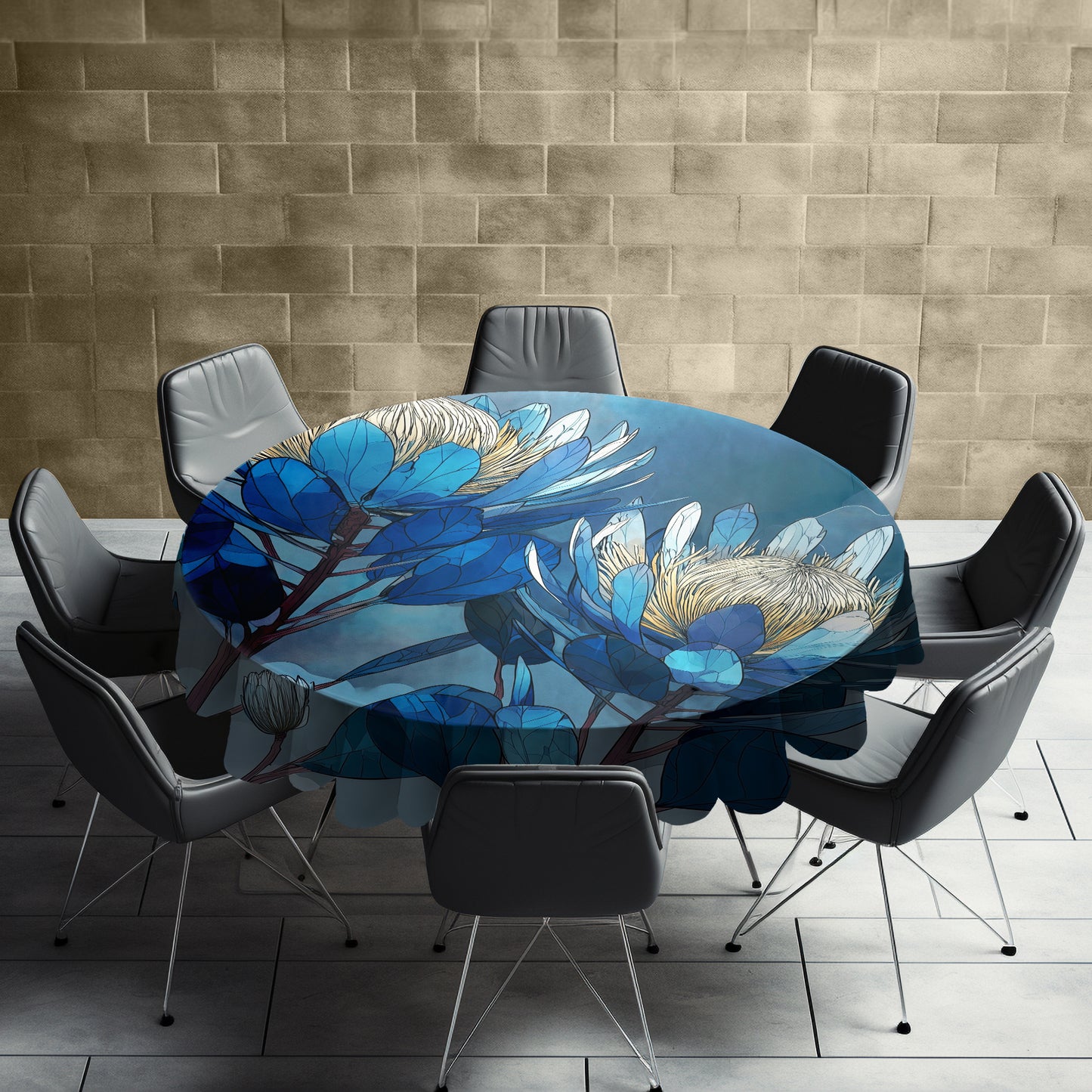 Azure Bloomscape Round Tablecloth by Wikus Schalkwyk