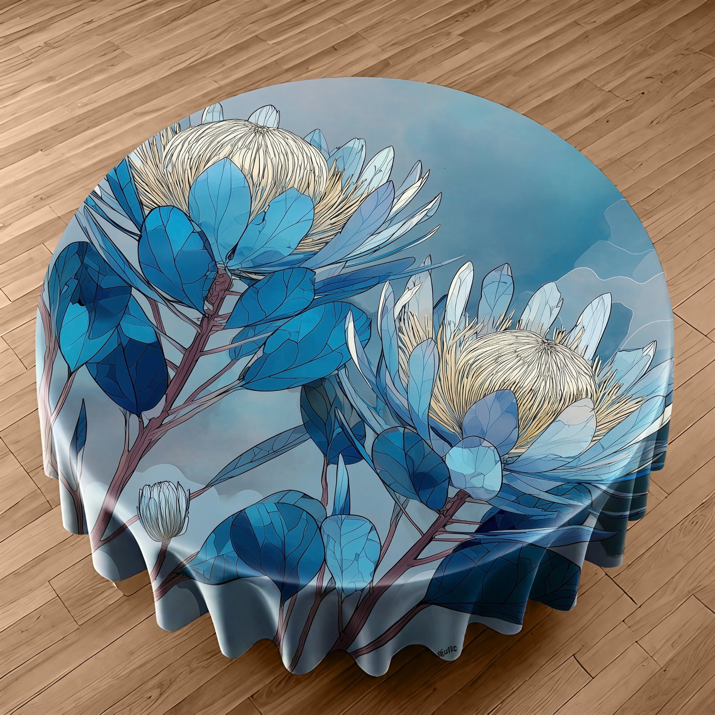 Azure Bloomscape Round Tablecloth by Wikus Schalkwyk