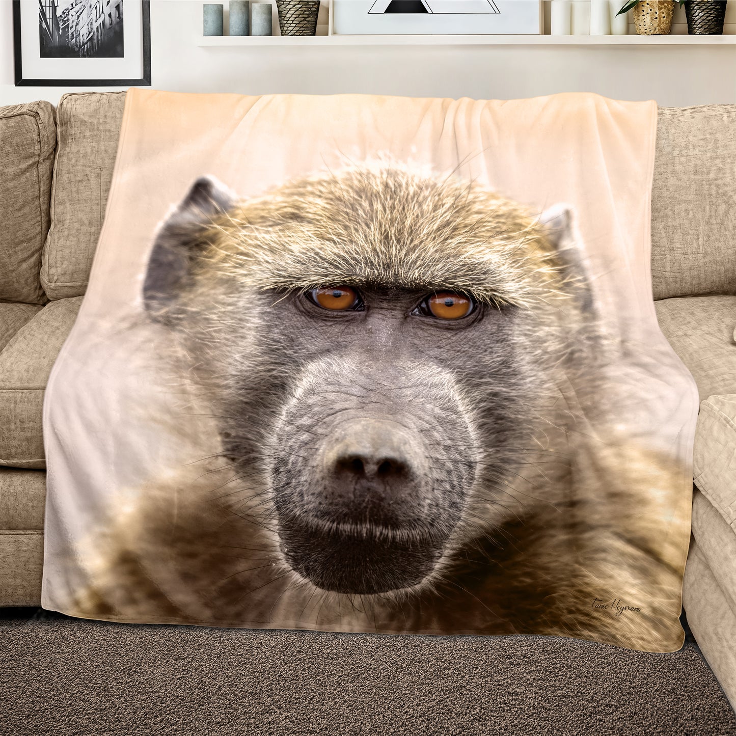 Baboon Portrait Light Weight Fleece Blanket By By Fanie Heymans