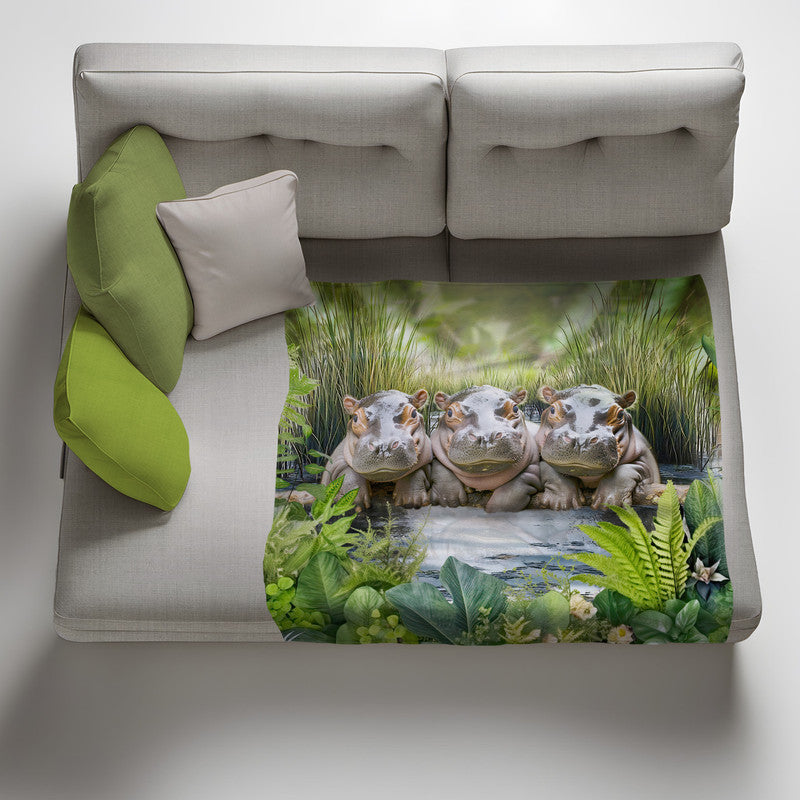 Baby Hippo Swimming Light Weight Fleece Blanket