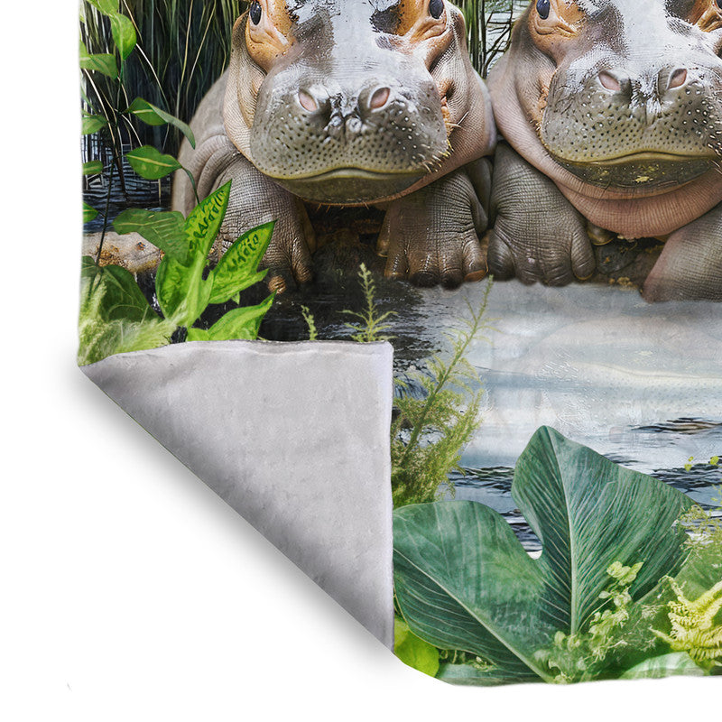 Baby Hippo Swimming Light Weight Fleece Blanket