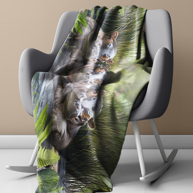 Baby Hippo Swimming Light Weight Fleece Blanket