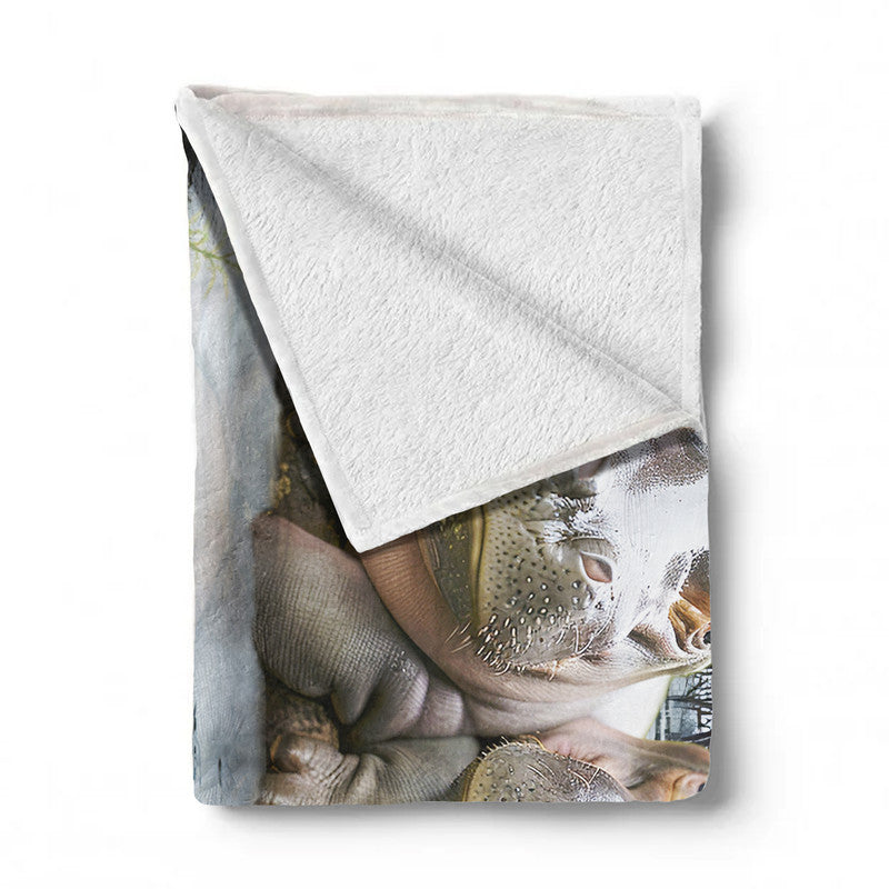 Baby Hippo Swimming Light Weight Fleece Blanket