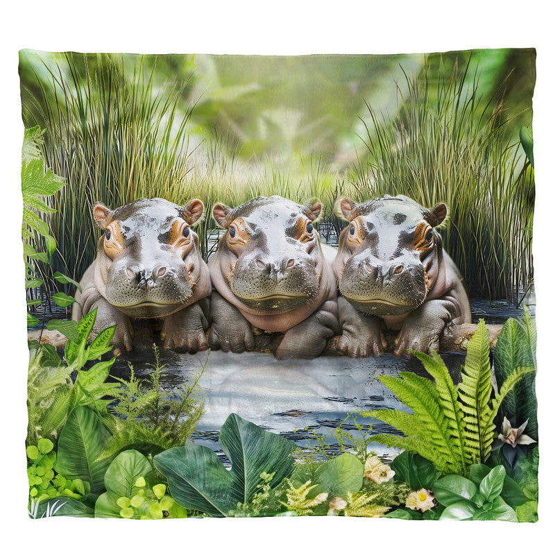 Baby Hippo Swimming Light Weight Fleece Blanket