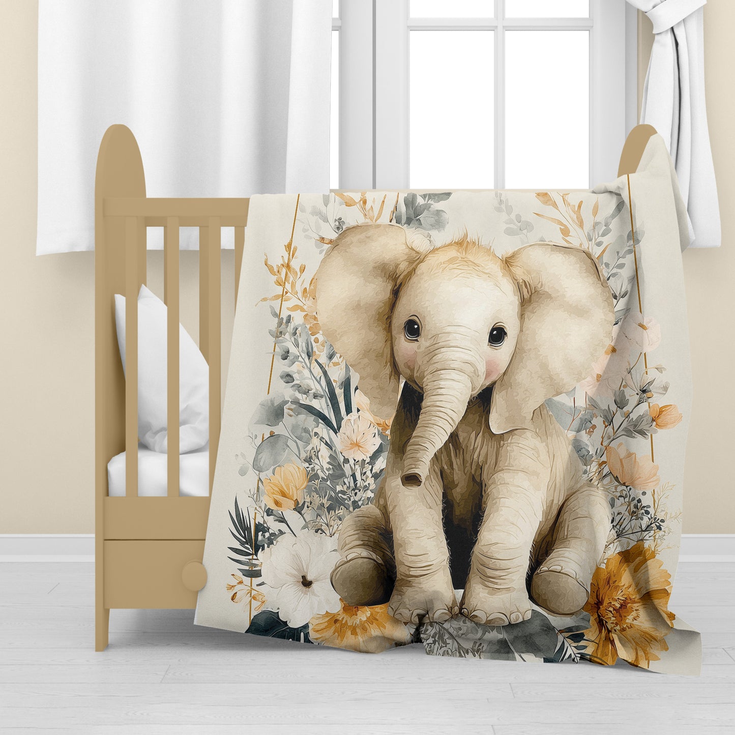 Baby Elephant Floral Frame by Wikus Schalkwyk
