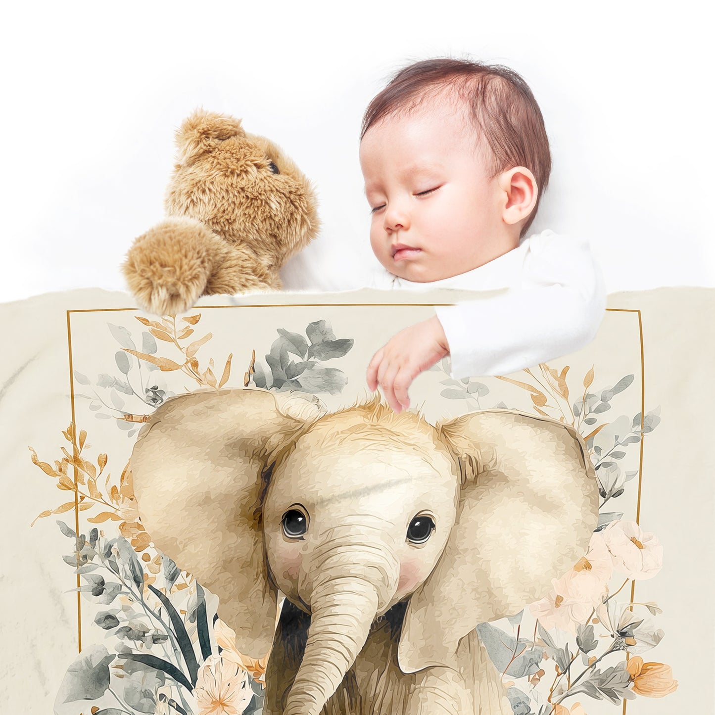 Baby Elephant Floral Frame by Wikus Schalkwyk