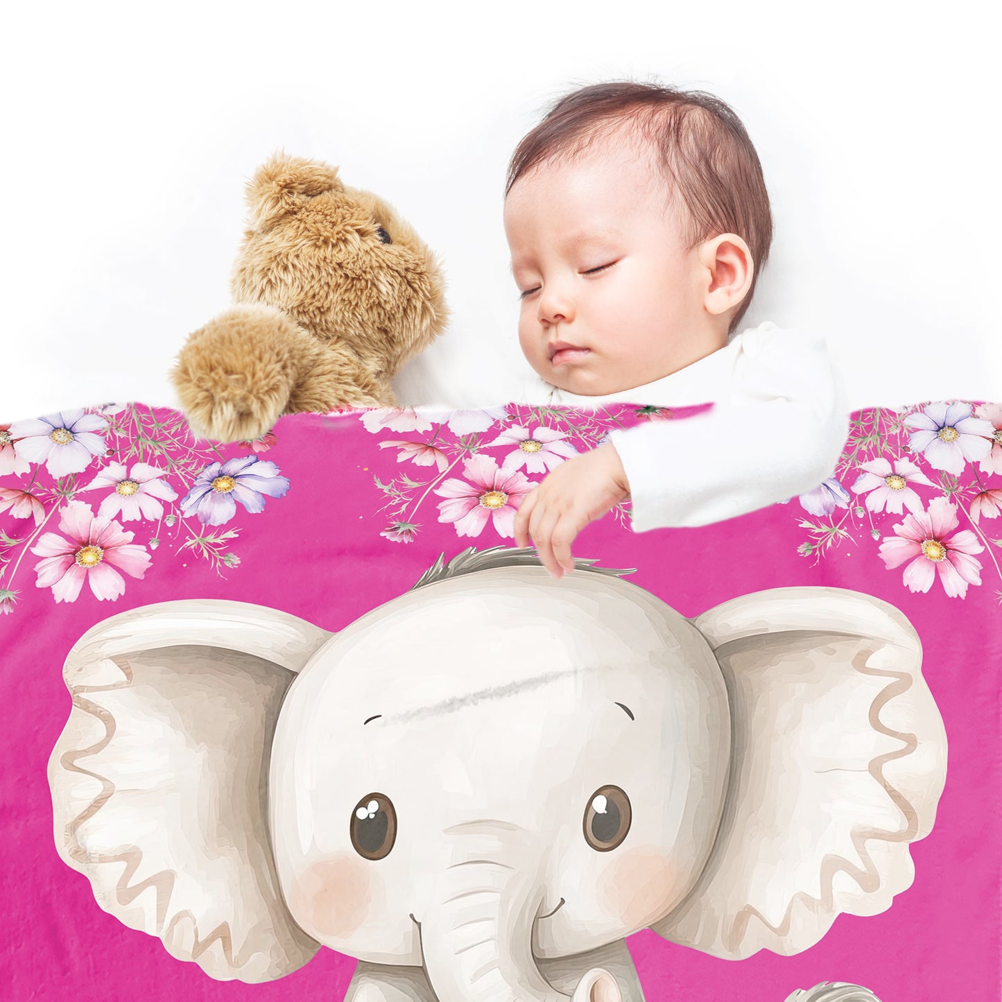 Baby Elephant Pink Baby Fleece Blanket by Mark van Vuuren