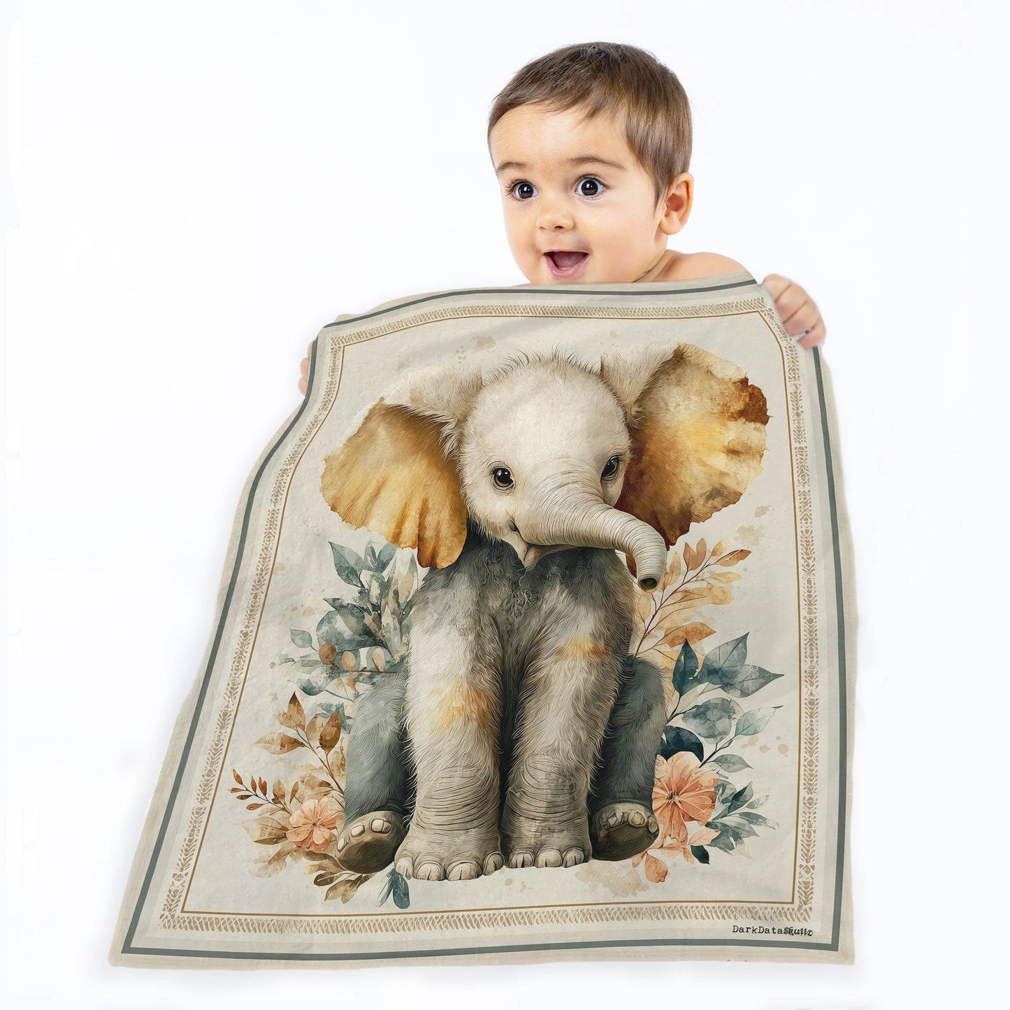 Baby Elephant with Flowers Toddler Fleece Blanket by Wikus Schalkwyk