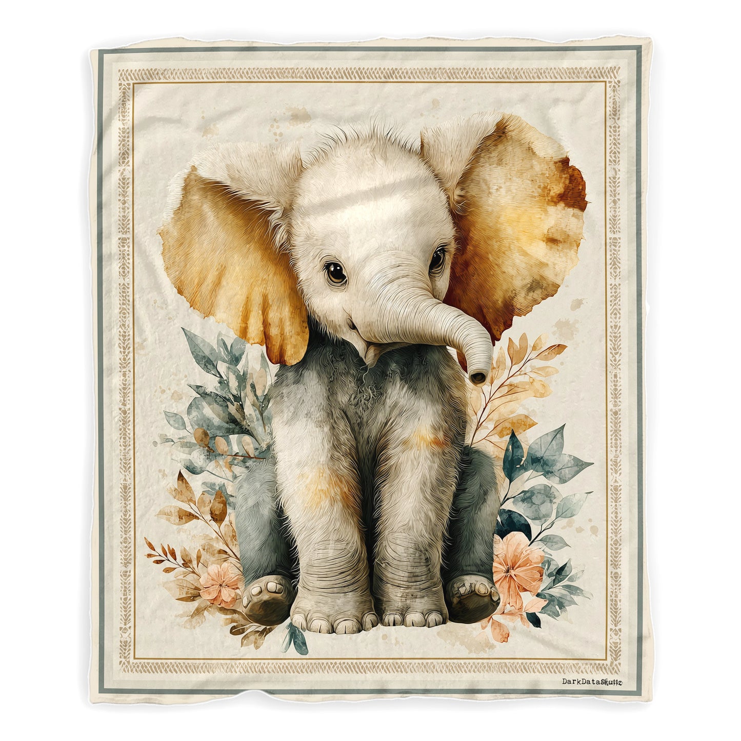 Baby Elephant with Flowers Toddler Fleece Blanket by Wikus Schalkwyk
