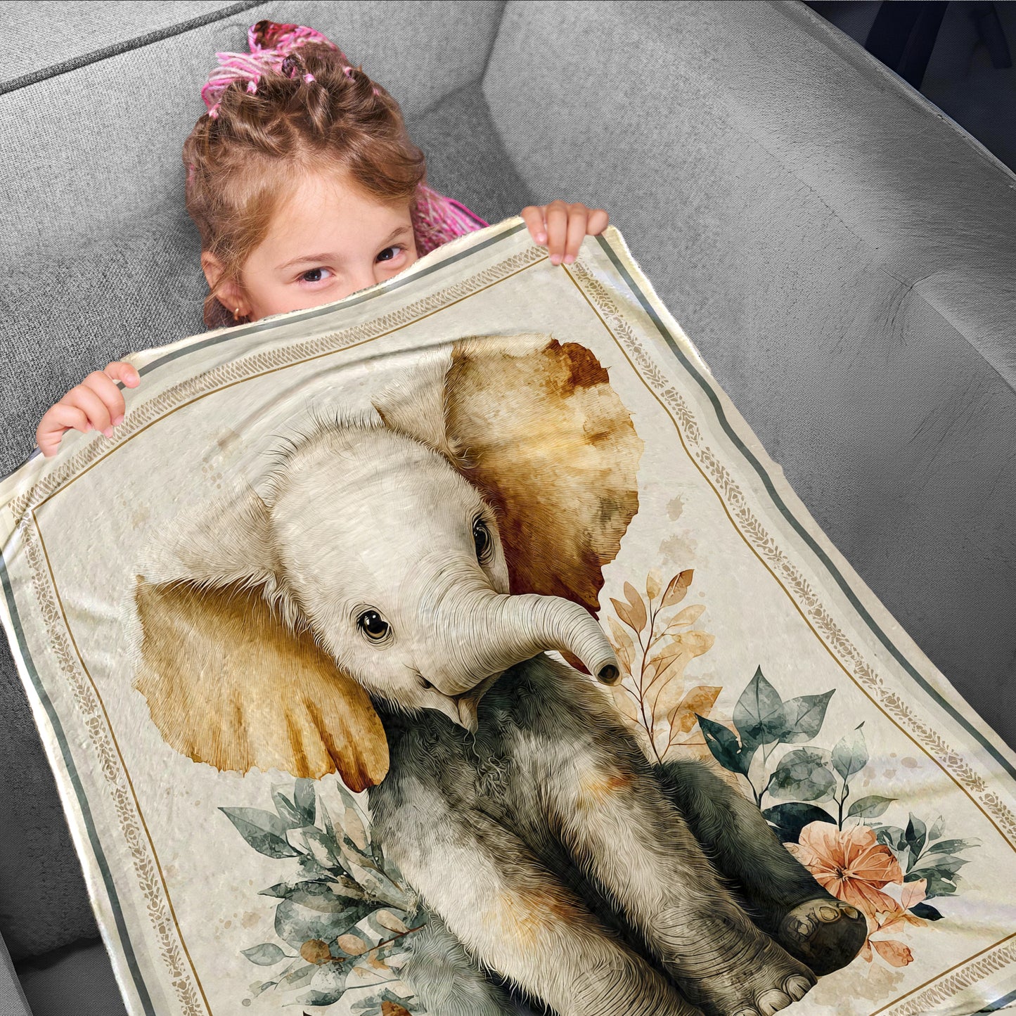 Baby Elephant with Flowers Toddler Fleece Blanket by Wikus Schalkwyk