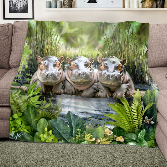 Baby Hippo Swimming Light Weight Fleece Blanket