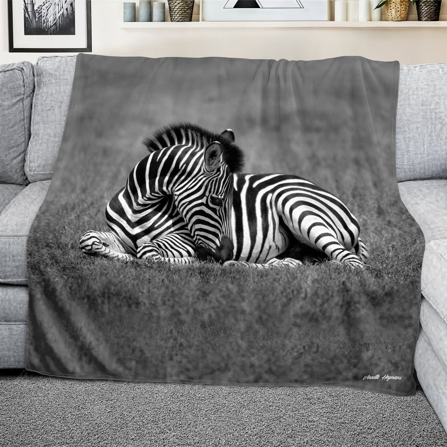 Baby Zebra Resting Light Weight Fleece Blanket by Annette Heymans