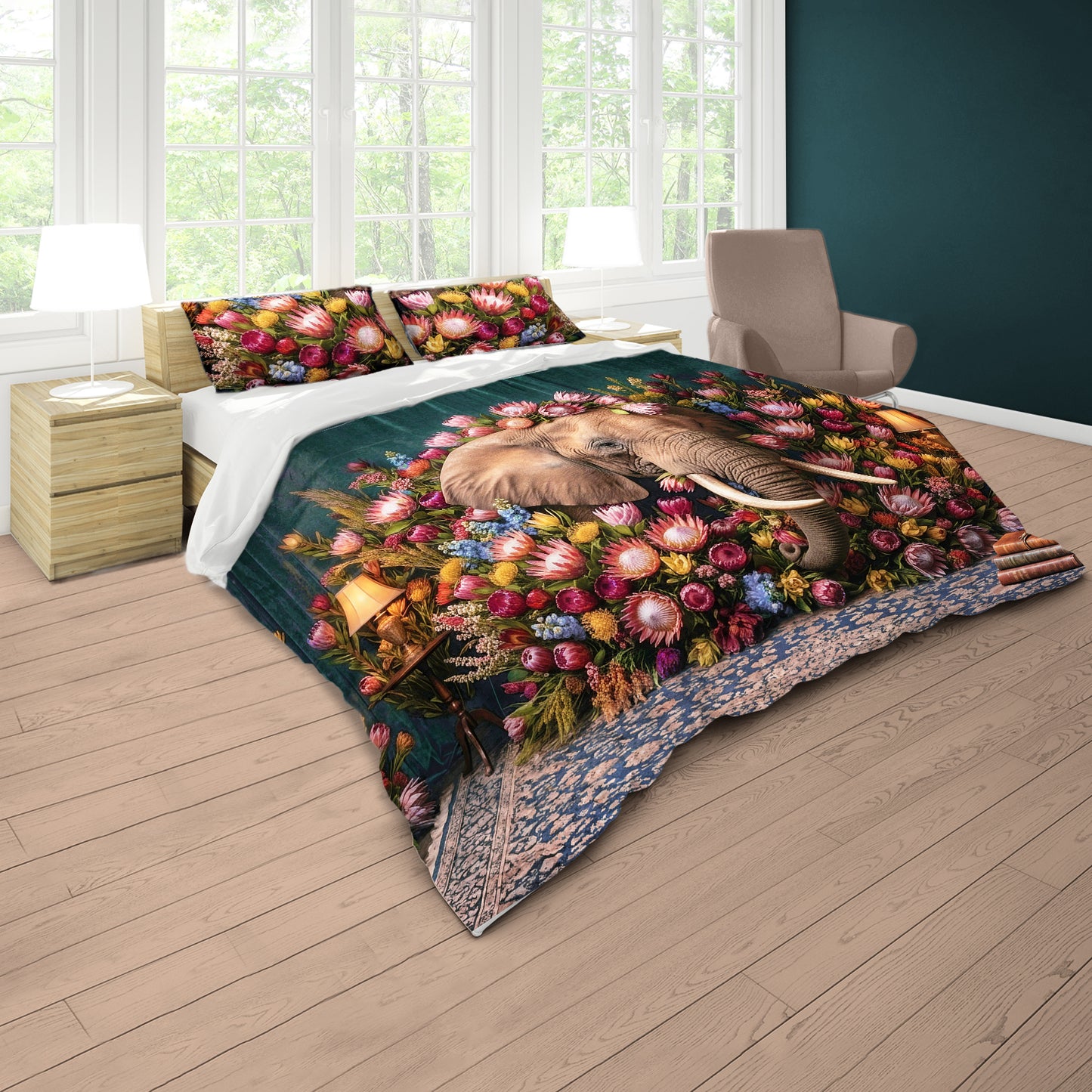 Baroque Elephant & King Protea Duvet Cover Set