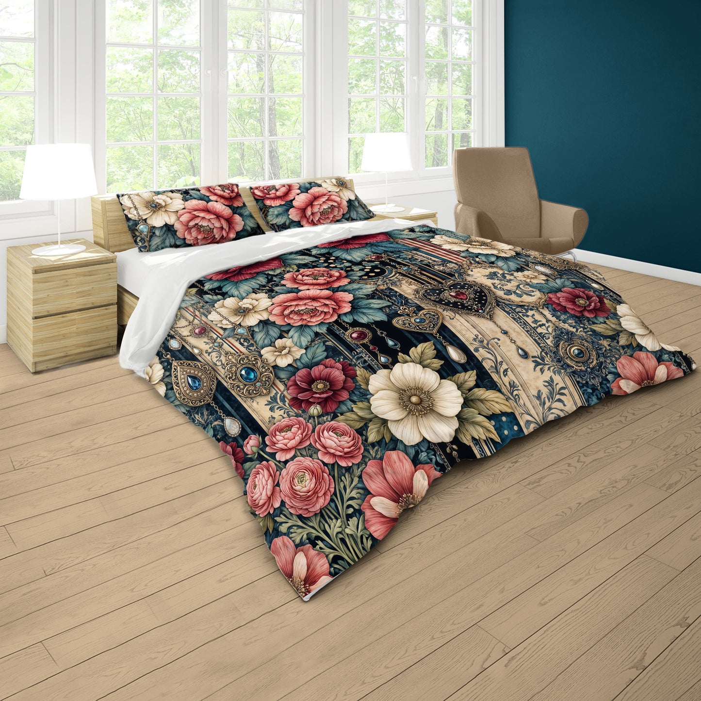 Baroque Jewelry Floaral Duvet Cover Set