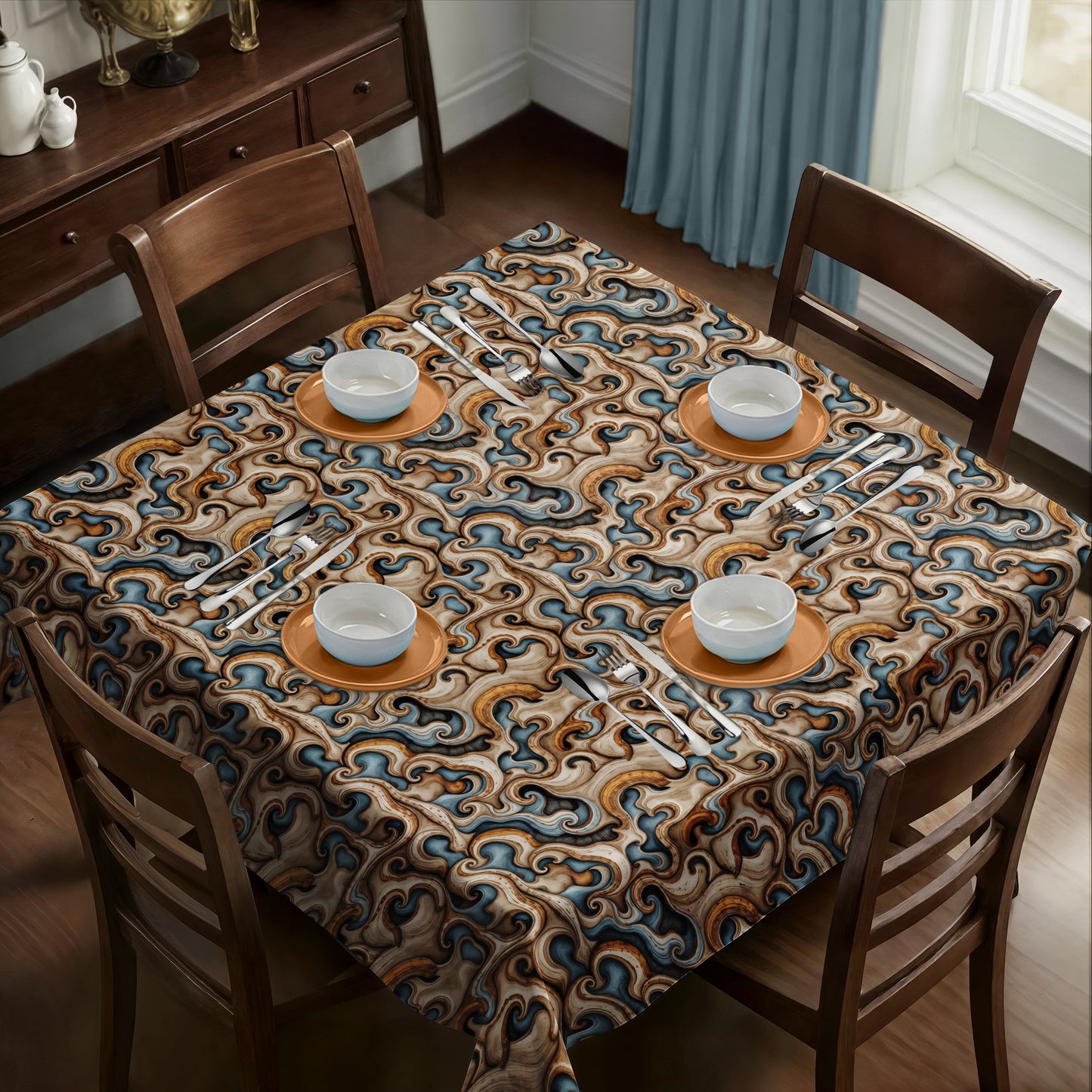 Baroque Marble Motif Square Tablecloth