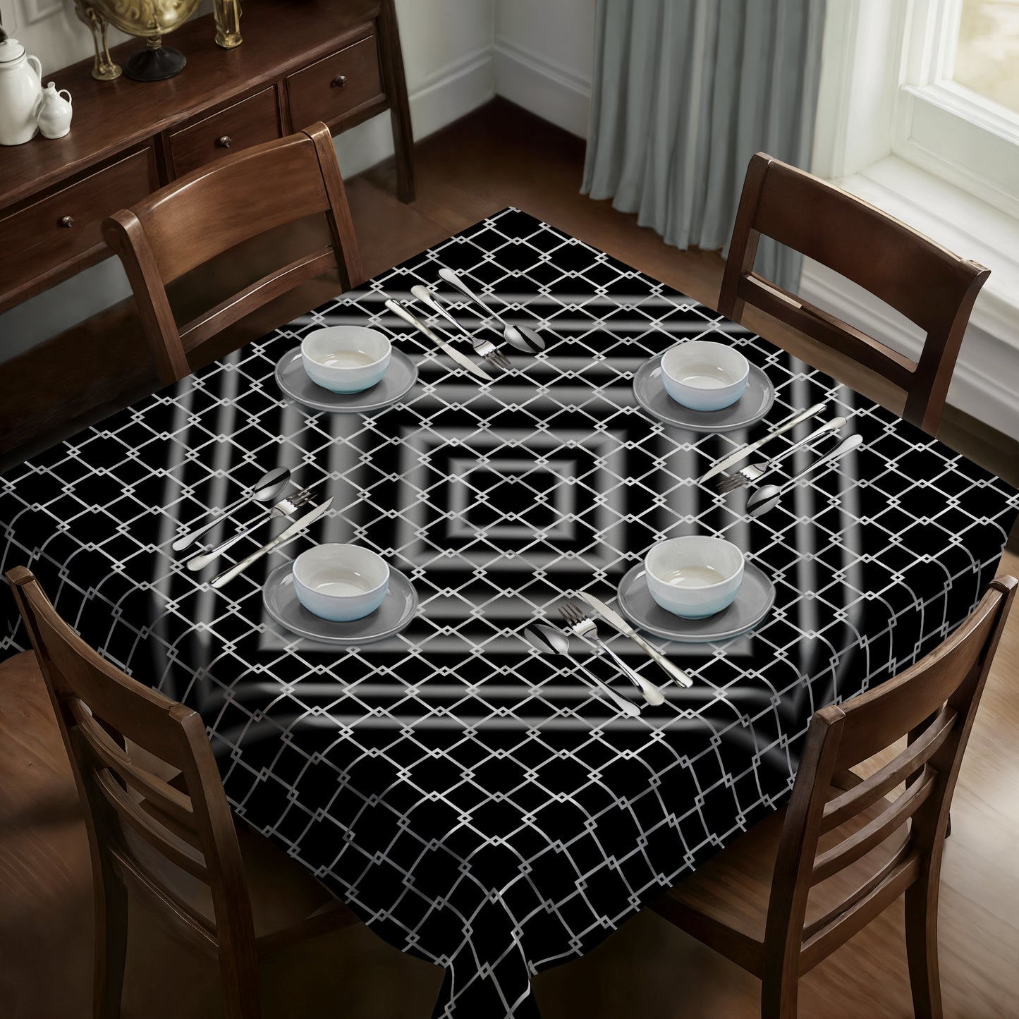 Barriers In Bloom Black And Grey Square Tablecloth