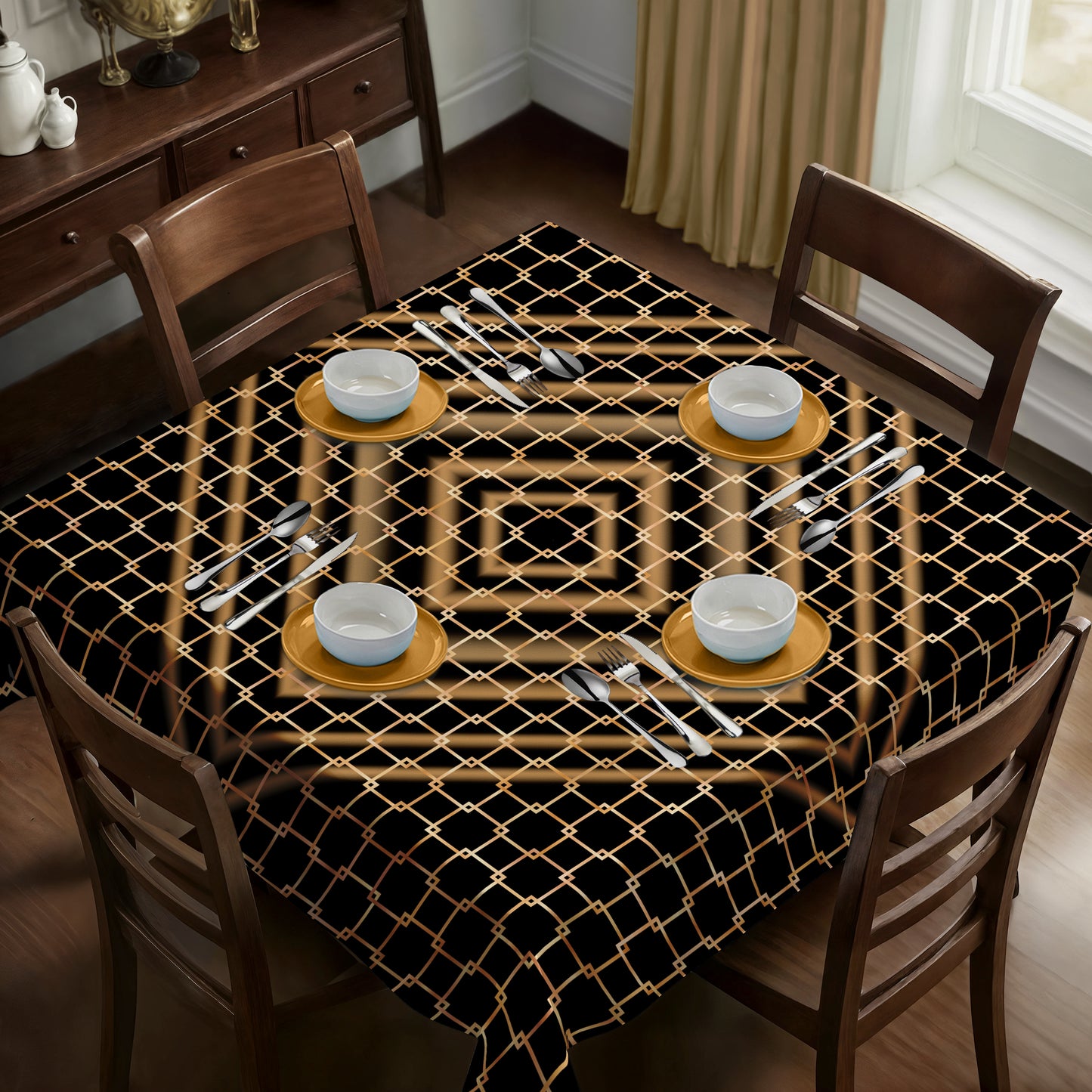 Barriers In Bloom Black Brown Square Tablecloth