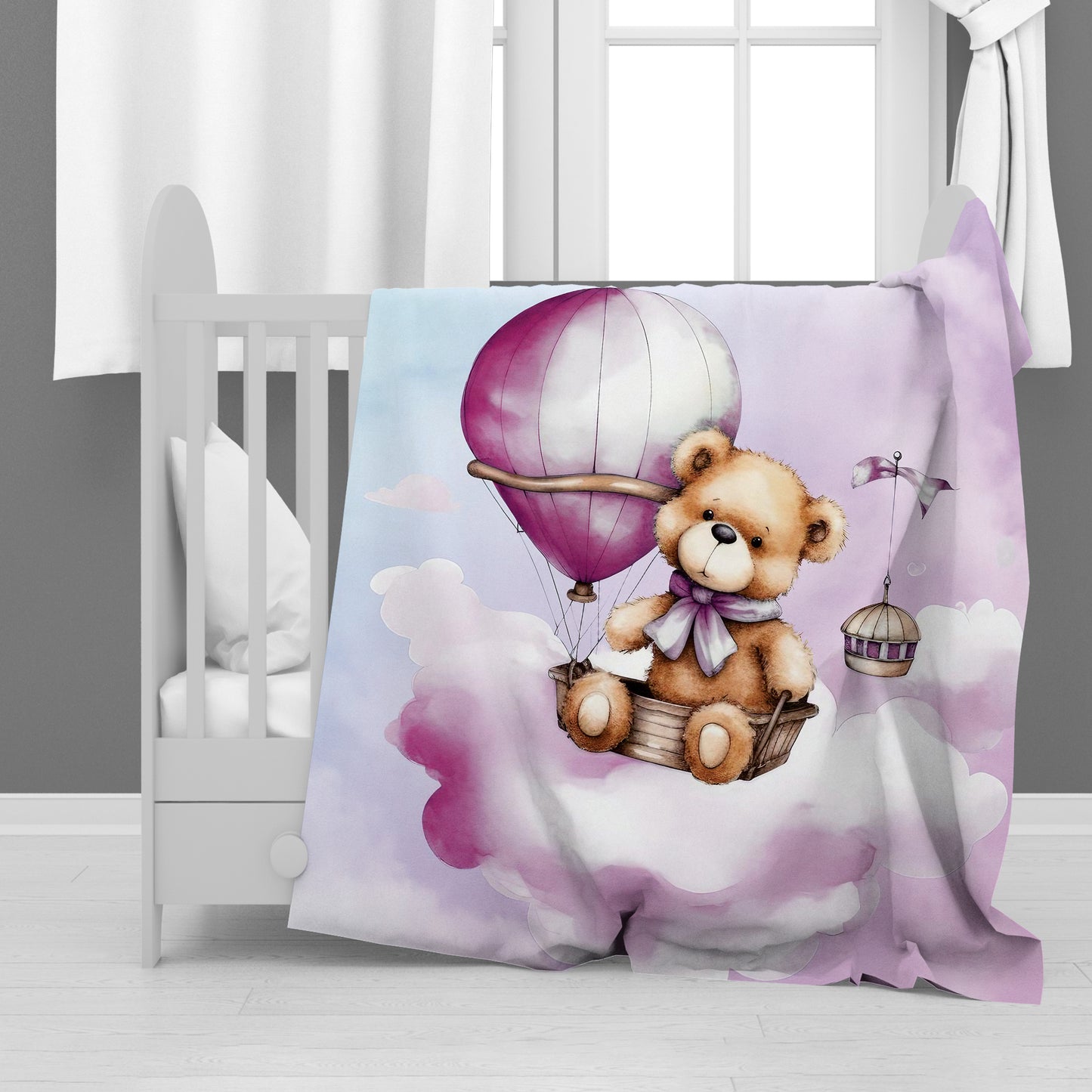 Bear on a Cloud Pink Minky Blanket