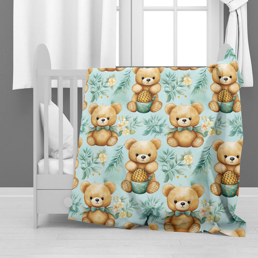 Bears Playing In The Grassland Minky Blanket