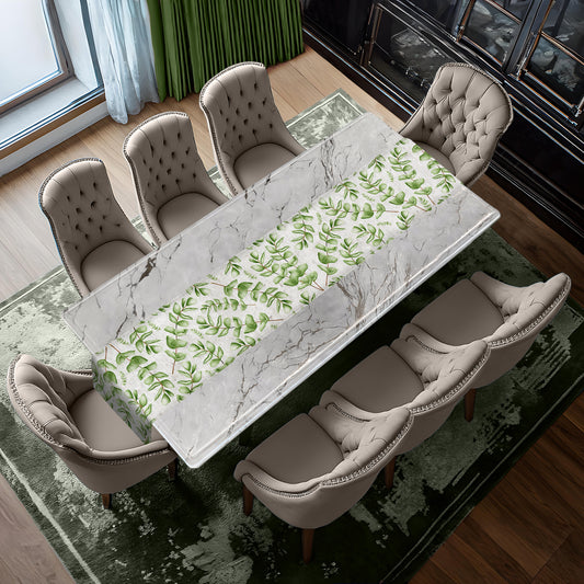 Beautiful Painted Green Leaves Table Runner By Mark van Vuuren