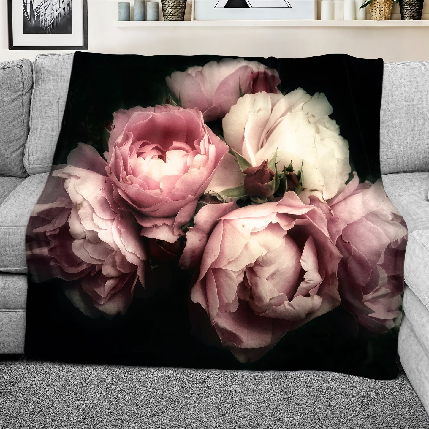 Beautiful Pink Peonies Light Weight Fleece Blanket
